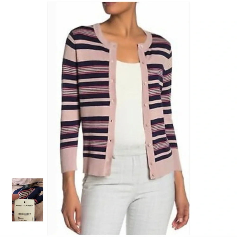 HALOGEN NWT Pink Multi Variegated Stripe Cardigan